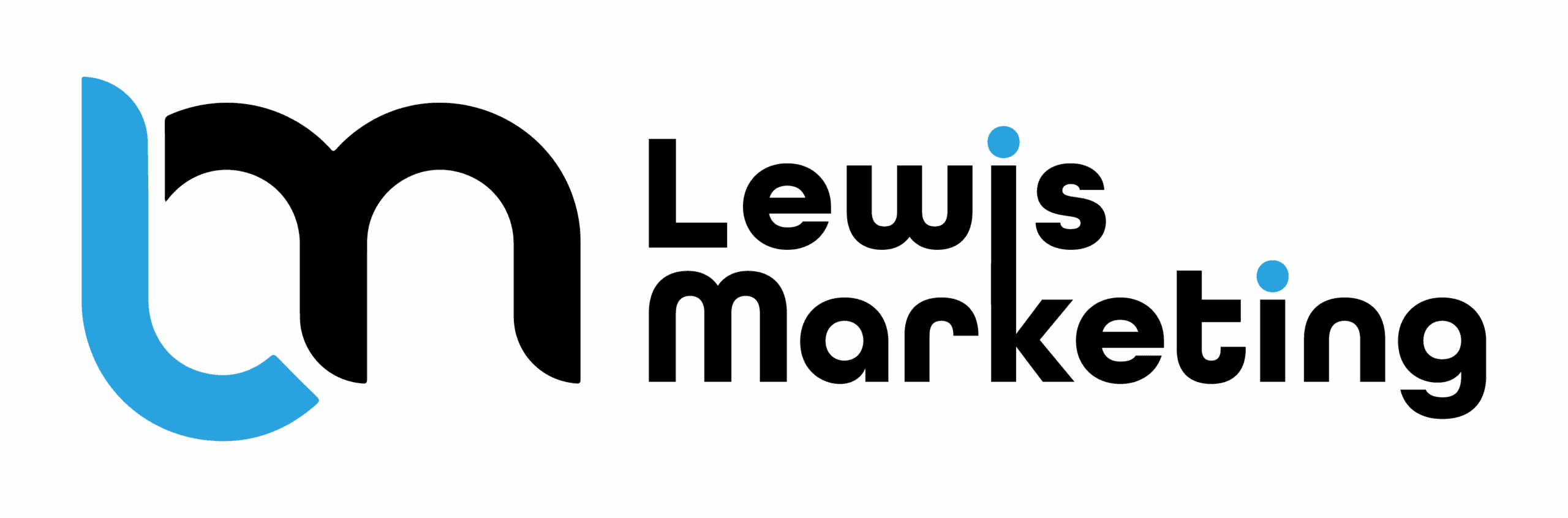 Lewis Marketing logo in black and blue on a transparent background
