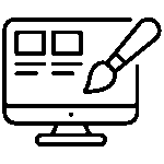 Black outline icon of computer screen with paintbrush representing web design