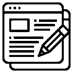 Black outline icon of web page with pencil representing content creation