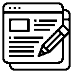 Black outline icon of web page with pencil representing content creation