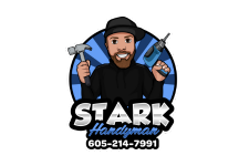 Stark Hardyman logo with illustrated handyman holding tools and phone number 605-214-7991