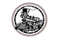 Black and white train illustration in Train station logo