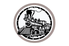 Black and white train illustration in Train station logo