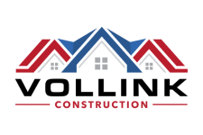Vollink Construction logo with red and blue rooftops
