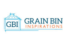 Grain Bin Inspirations logo in blue with building graphic