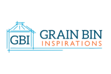Grain Bin Inspirations logo in blue with building graphic