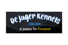 Logo for DeJager Kennels conveying a message puppy for everyone