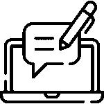 Content marketing icon showing laptop with message and writing tool