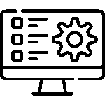 Black outline icon of a computer screen with a gear representing website settings or customization