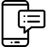 Black outline icon of a smartphone with a chat bubble representing SMS or text messaging